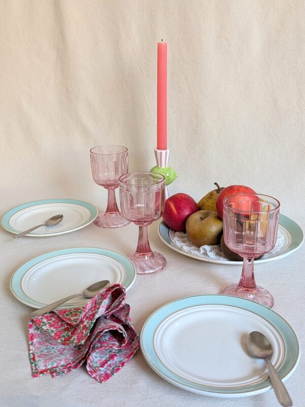 Service à dessert Mid-century Céranord St Amand Art Déco tarif vert d'eau et doré